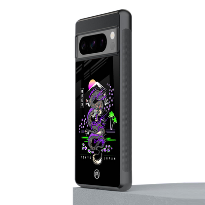 tokyo japan purple dragon black back phone cover | glass case for google pixel 8 pro