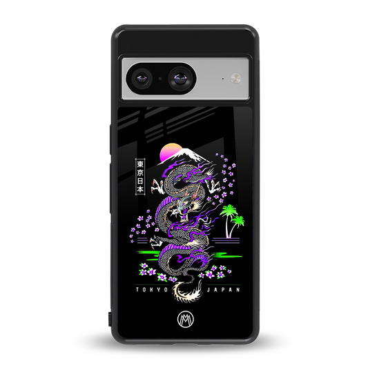tokyo japan purple dragon black back phone cover | glass case for Google Pixel 8