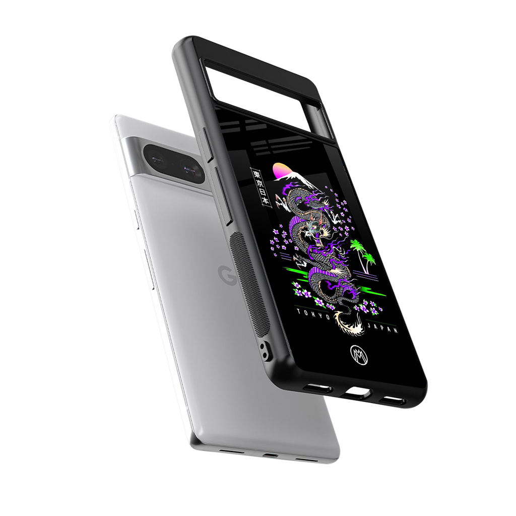 tokyo japan purple dragon black back phone cover | glass case for Google Pixel 8