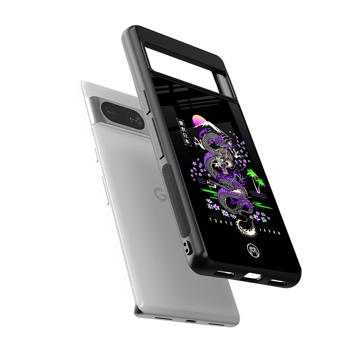 tokyo japan purple dragon black back phone cover | glass case for Google Pixel 8
