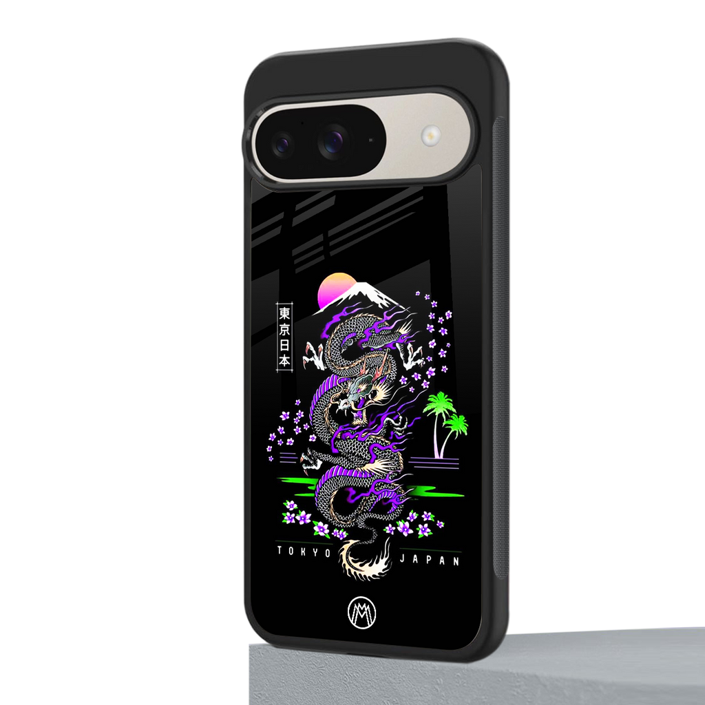 tokyo japan purple dragon black back phone cover | glass case for google pixel 9