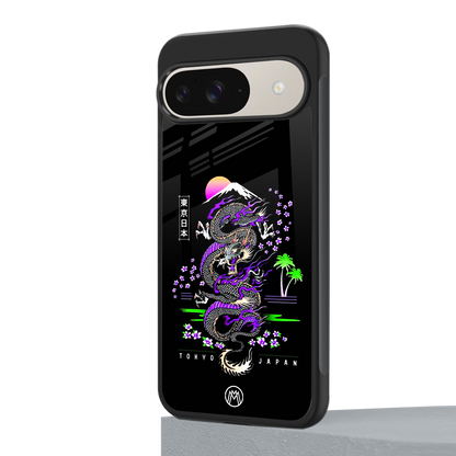 tokyo japan purple dragon black back phone cover | glass case for google pixel 9