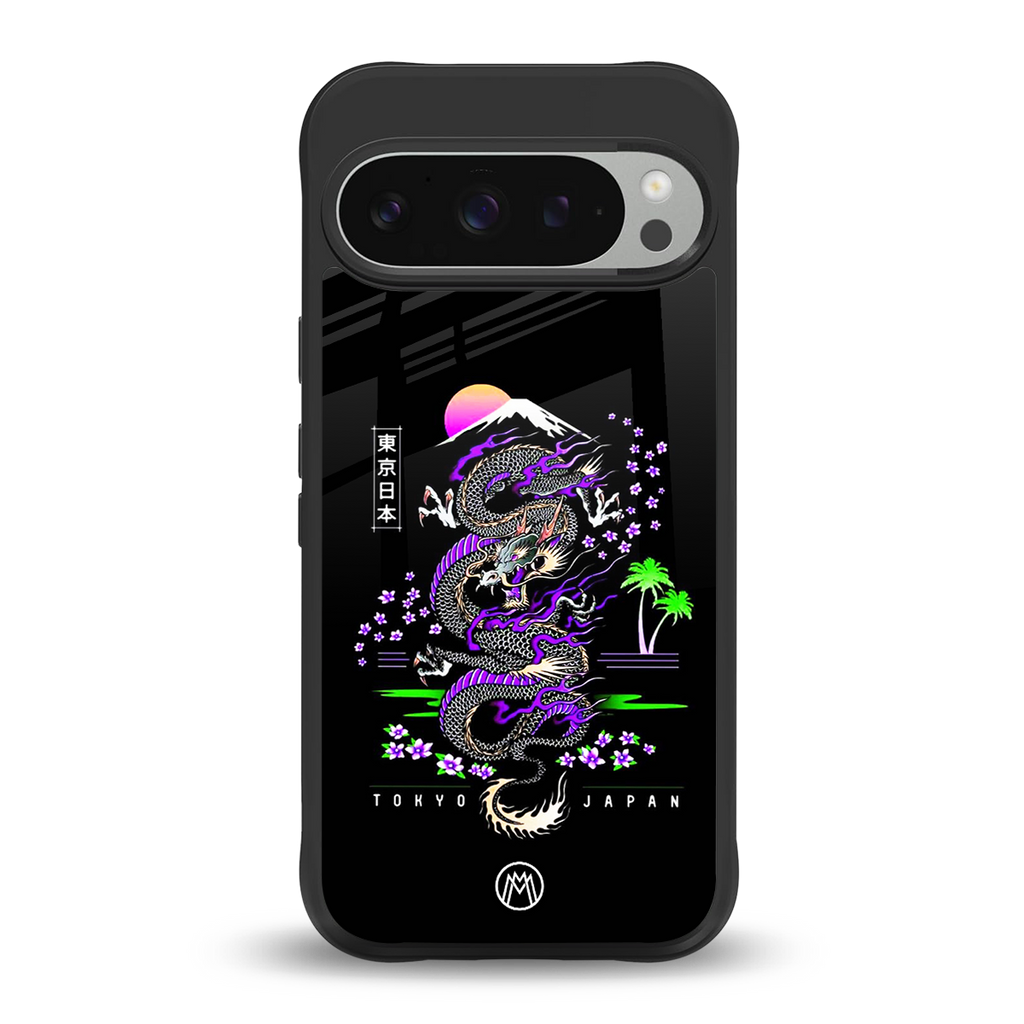tokyo japan purple dragon black back phone cover | glass case for google pixel 9 pro