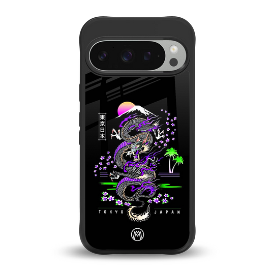 tokyo japan purple dragon black back phone cover | glass case for google pixel 9 pro xl