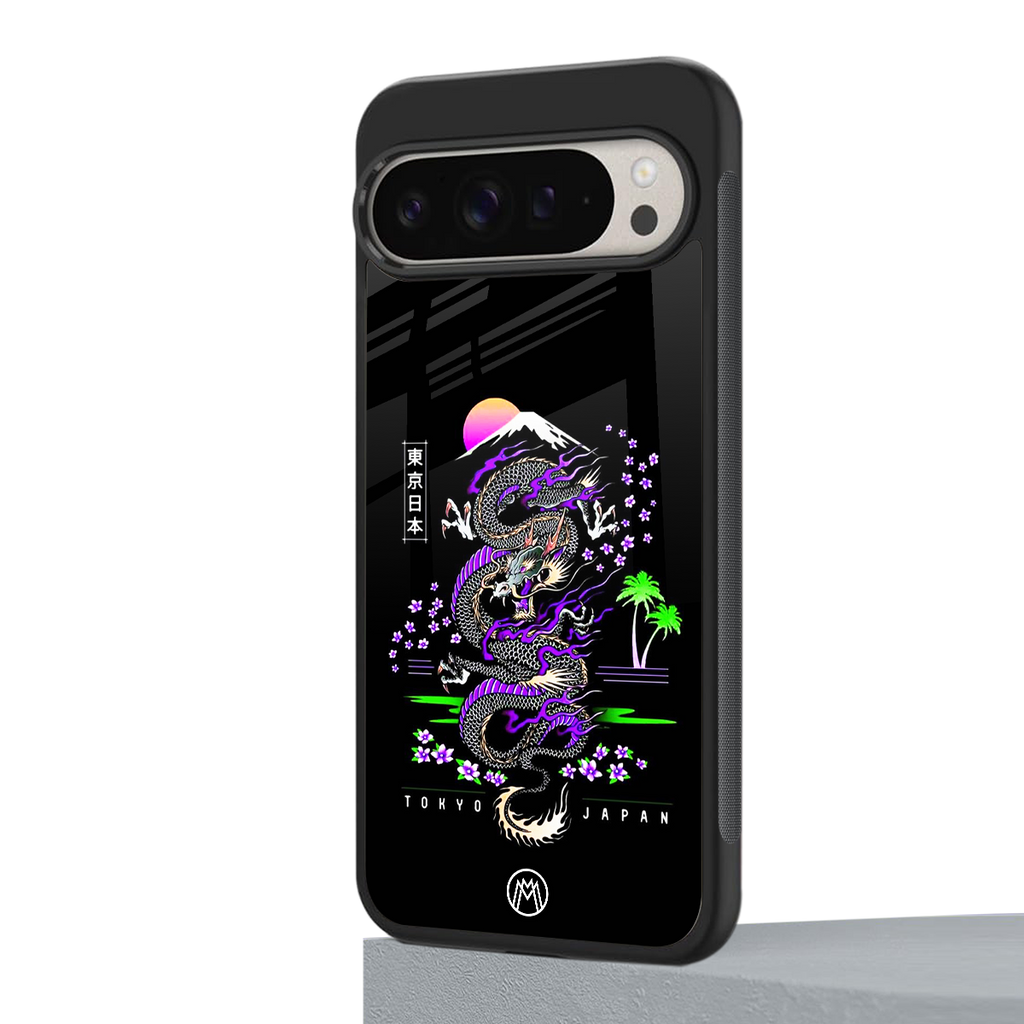 tokyo japan purple dragon black back phone cover | glass case for google pixel 9 pro