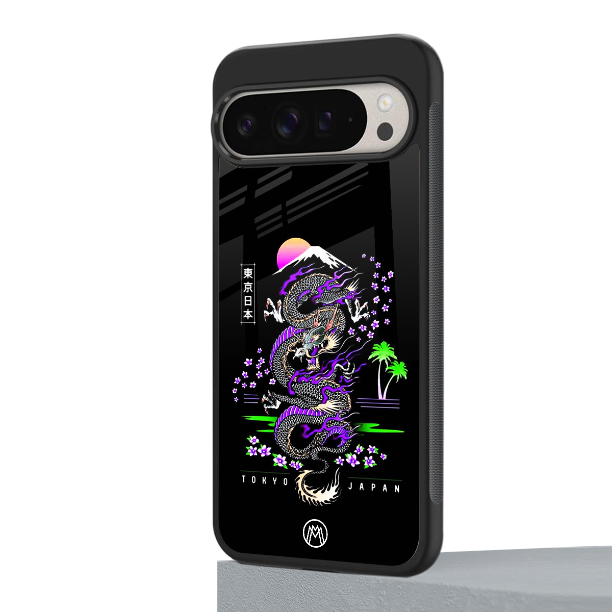 tokyo japan purple dragon black back phone cover | glass case for google pixel 9 pro xl