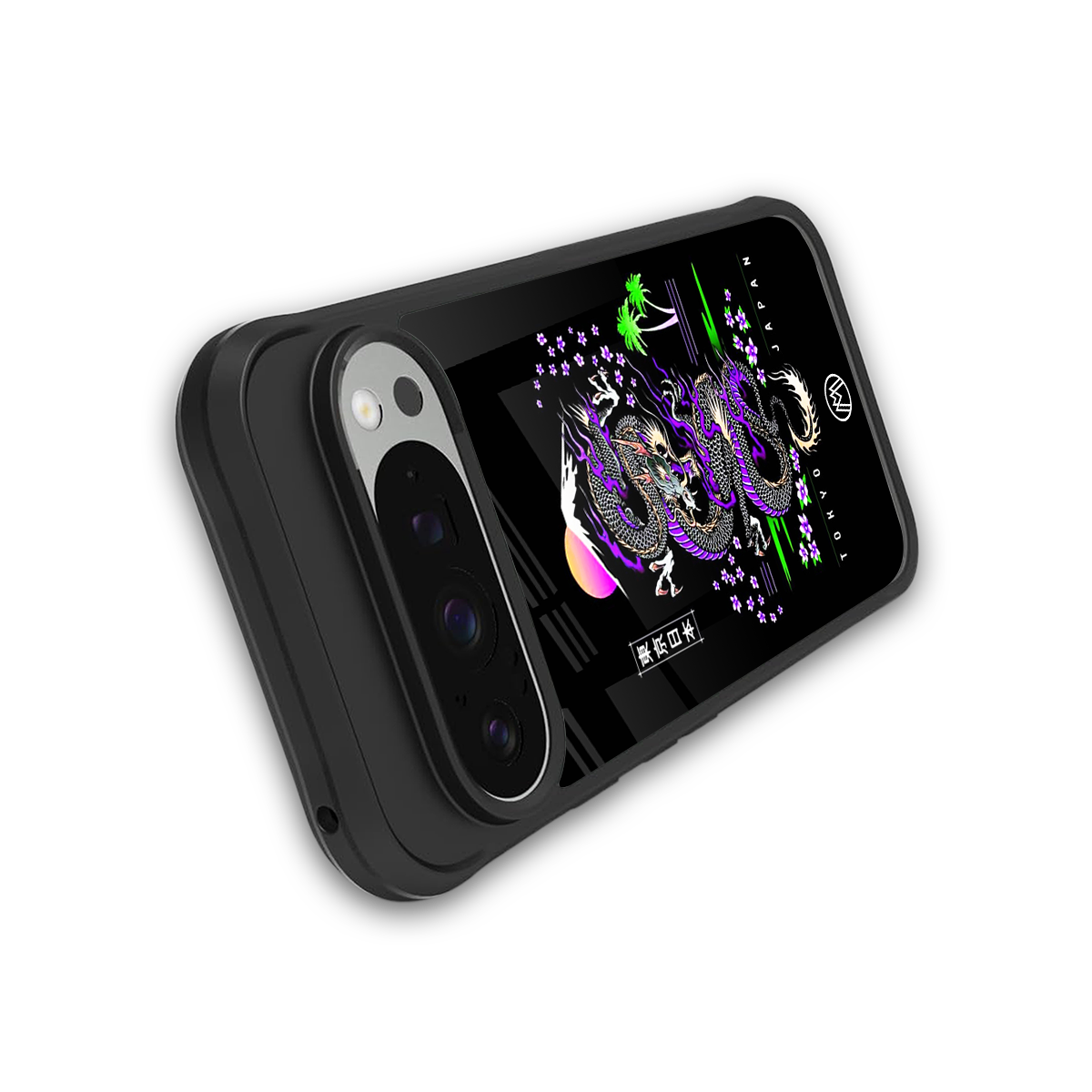 tokyo japan purple dragon black back phone cover | glass case for google pixel 9 pro