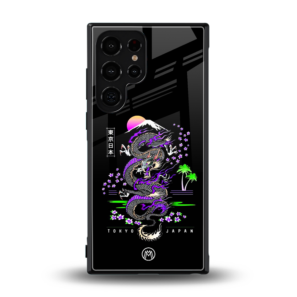 tokyo japan purple dragon black back phone cover | glass case for samsung galaxy s23 ultra
