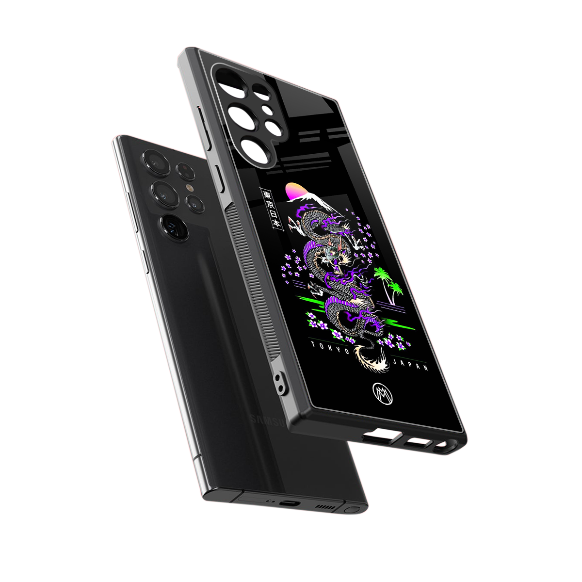 tokyo japan purple dragon black back phone cover | glass case for samsung galaxy s24 ultra