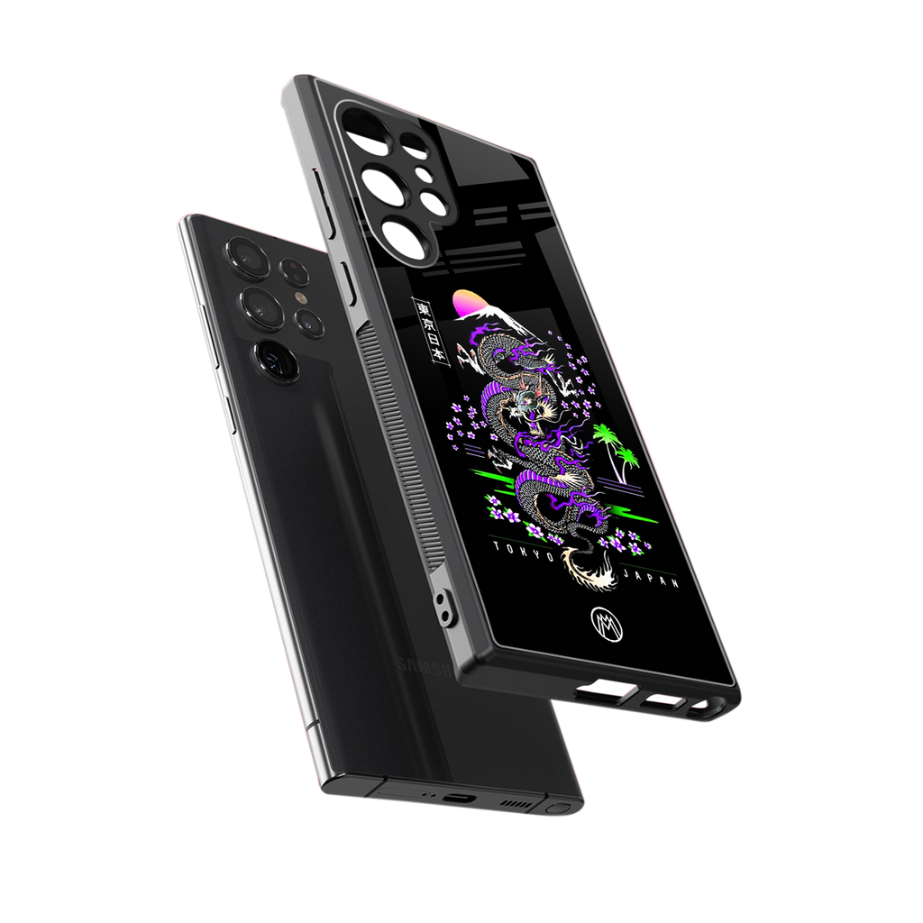 tokyo japan purple dragon black back phone cover | glass case for samsung galaxy s23 ultra