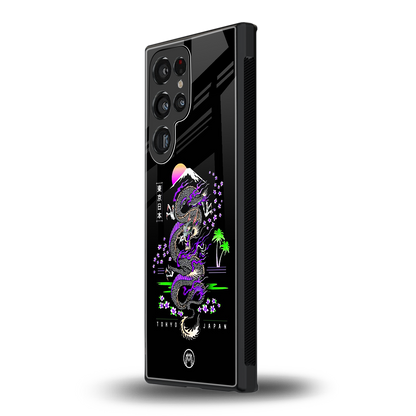 tokyo japan purple dragon black back phone cover | glass case for samsung galaxy s24 ultra