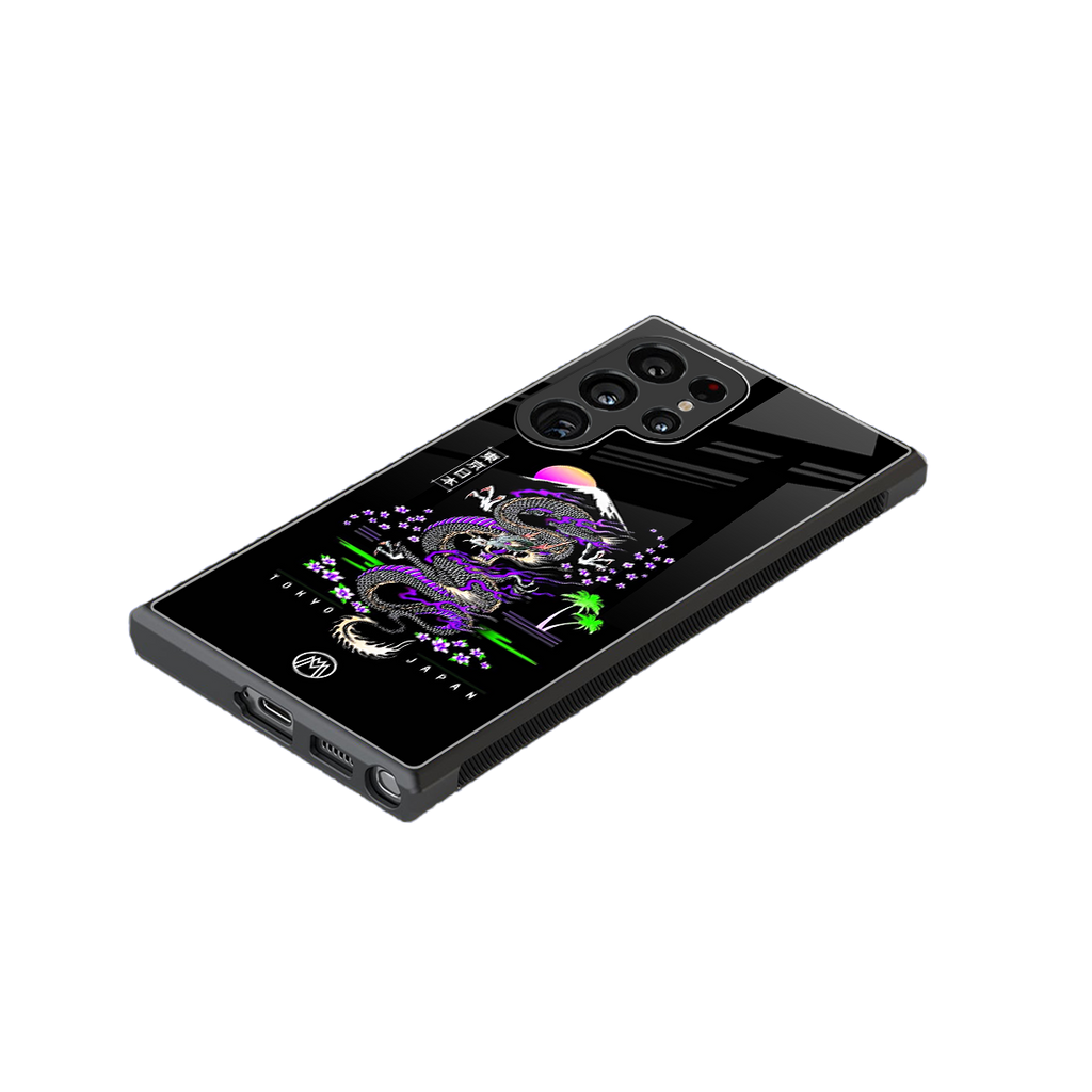 tokyo japan purple dragon black back phone cover | glass case for samsung galaxy s23 ultra