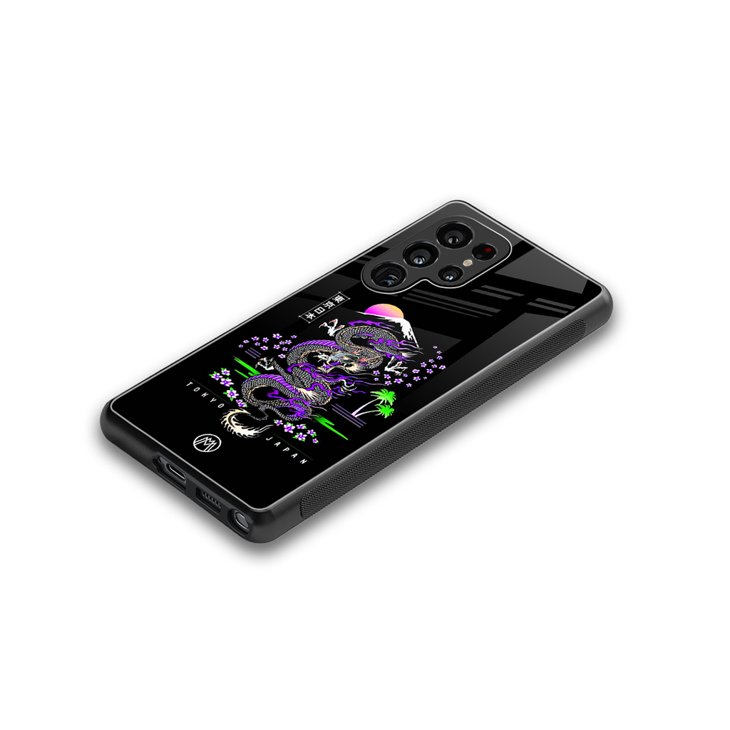 tokyo japan purple dragon black back phone cover | glass case for samsung galaxy s25 ultra