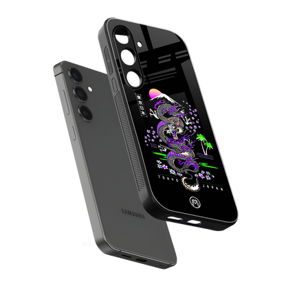 tokyo japan purple dragon black back phone cover | glass case for samsung galaxy s24 plus