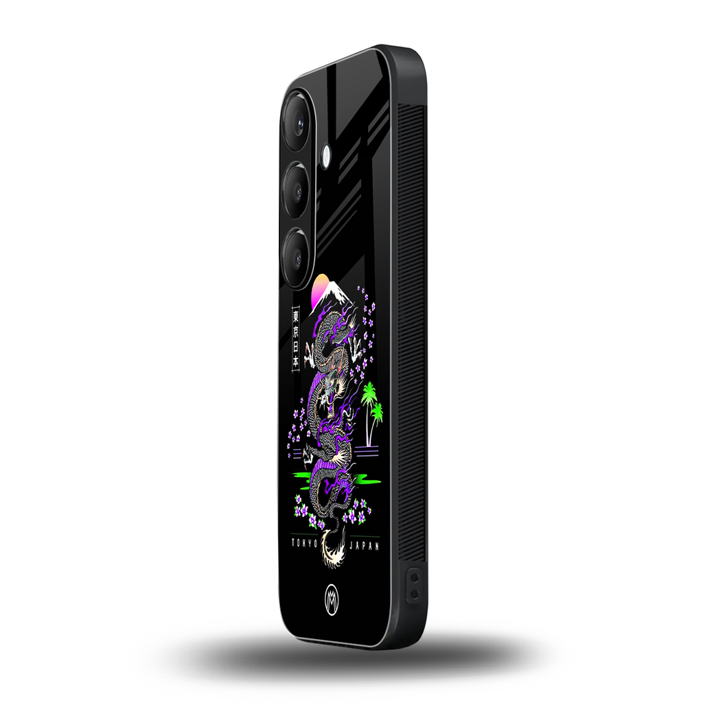 tokyo japan purple dragon black back phone cover | glass case for samsung galaxy s24 fe