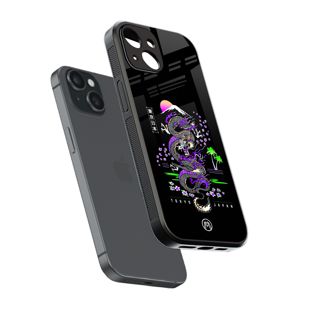 tokyo japan purple dragon black back phone cover | glass case for iphone 15