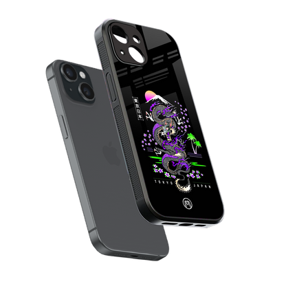 tokyo japan purple dragon black back phone cover | glass case for iphone 15