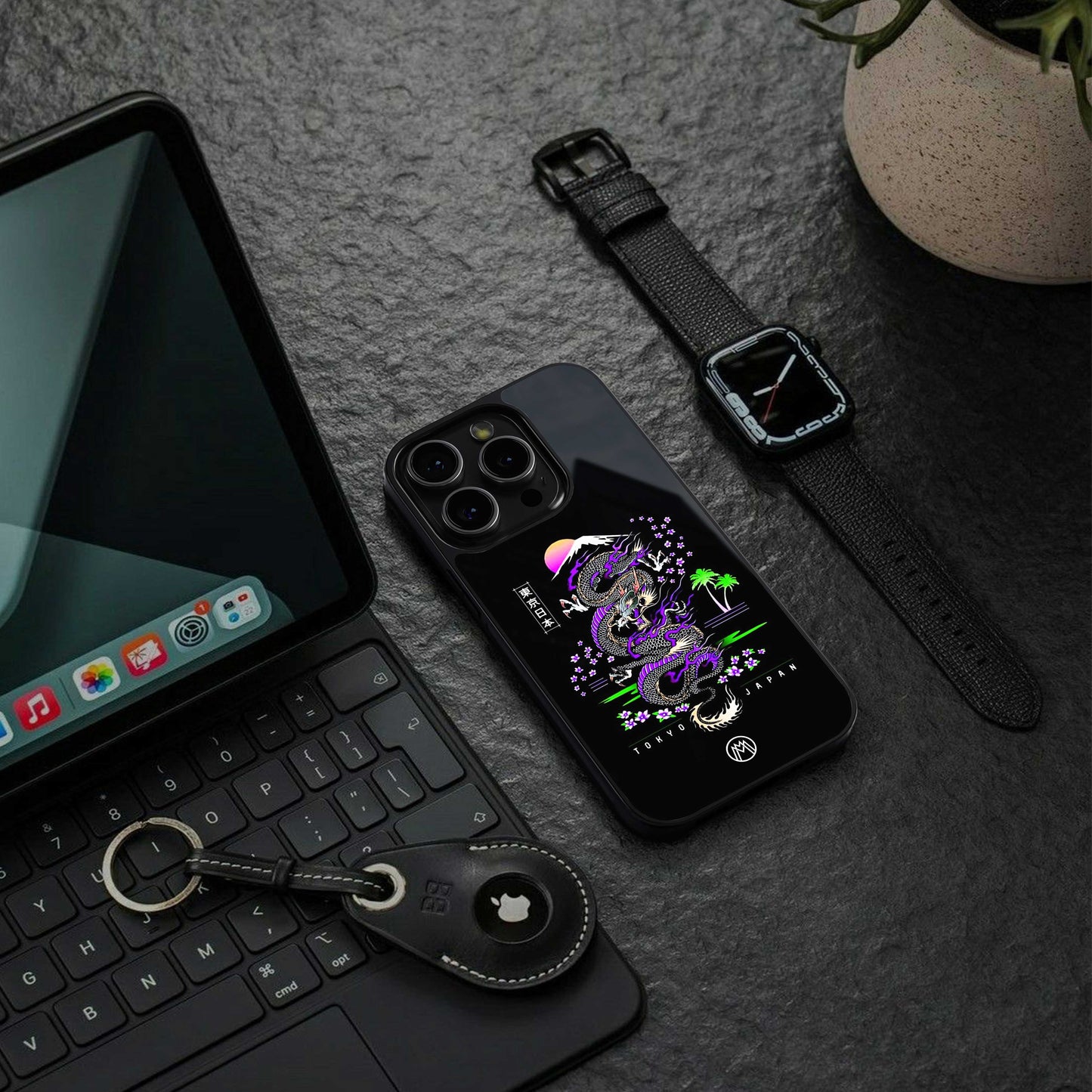 tokyo japan purple dragon black back phone cover | glass case for iphone 14