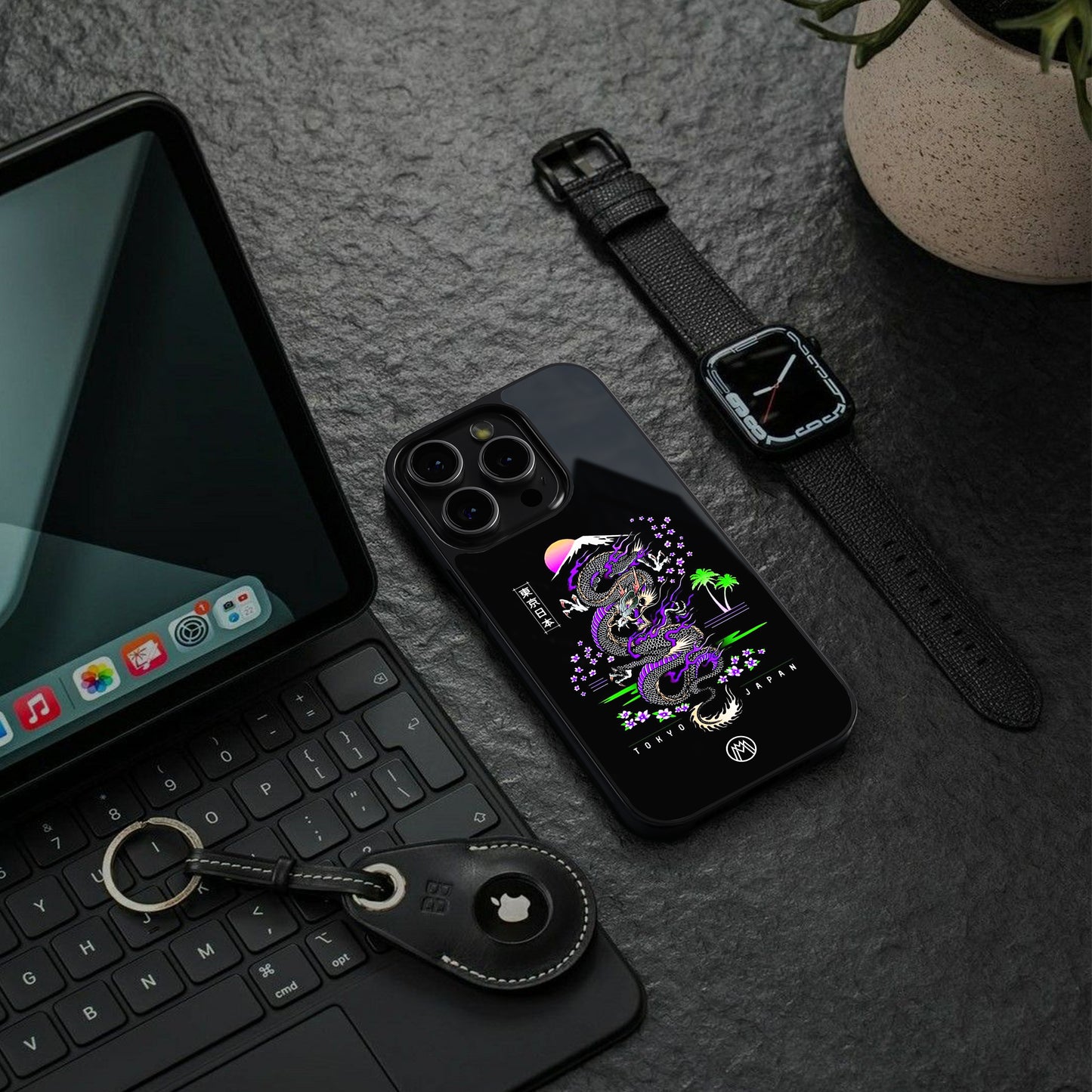 tokyo japan purple dragon black back phone cover | glass case for google pixel 9 pro xl