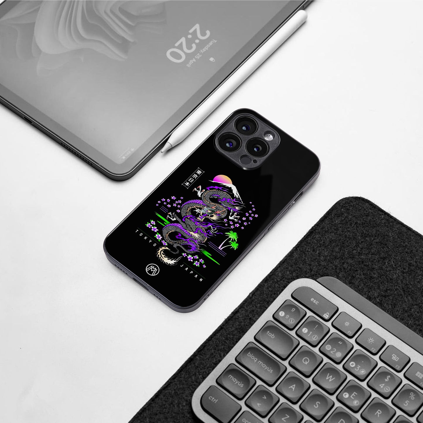 tokyo japan purple dragon black back phone cover | glass case for Google Pixel 8