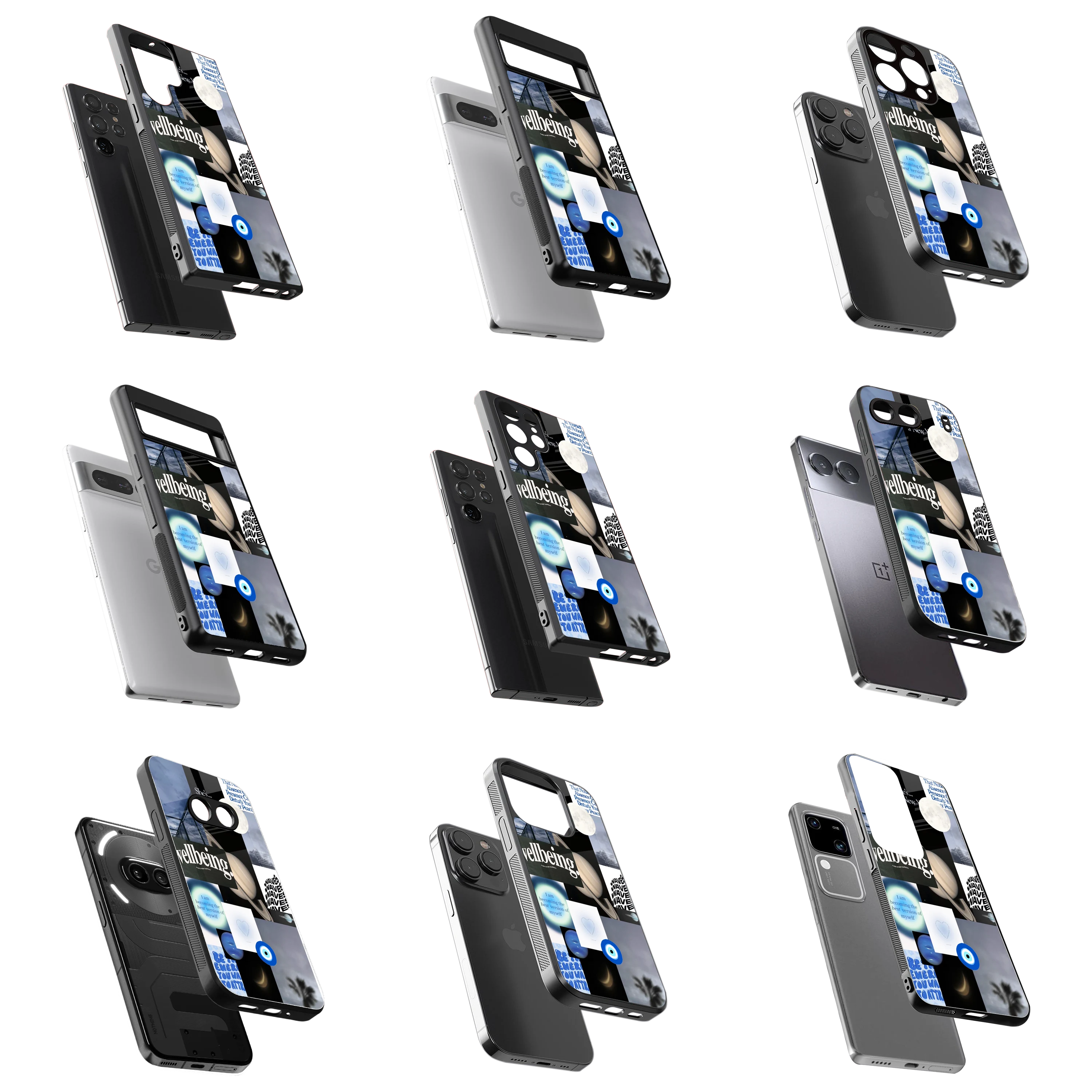 Durable Glass Back Mobile Case for iPhone, Samsung, OnePlus, Google Pixel, Redmi, Vivo, Oppo