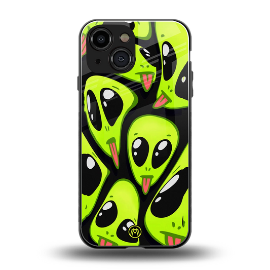trippy aliens back phone cover | glass case for iphone 13 mini