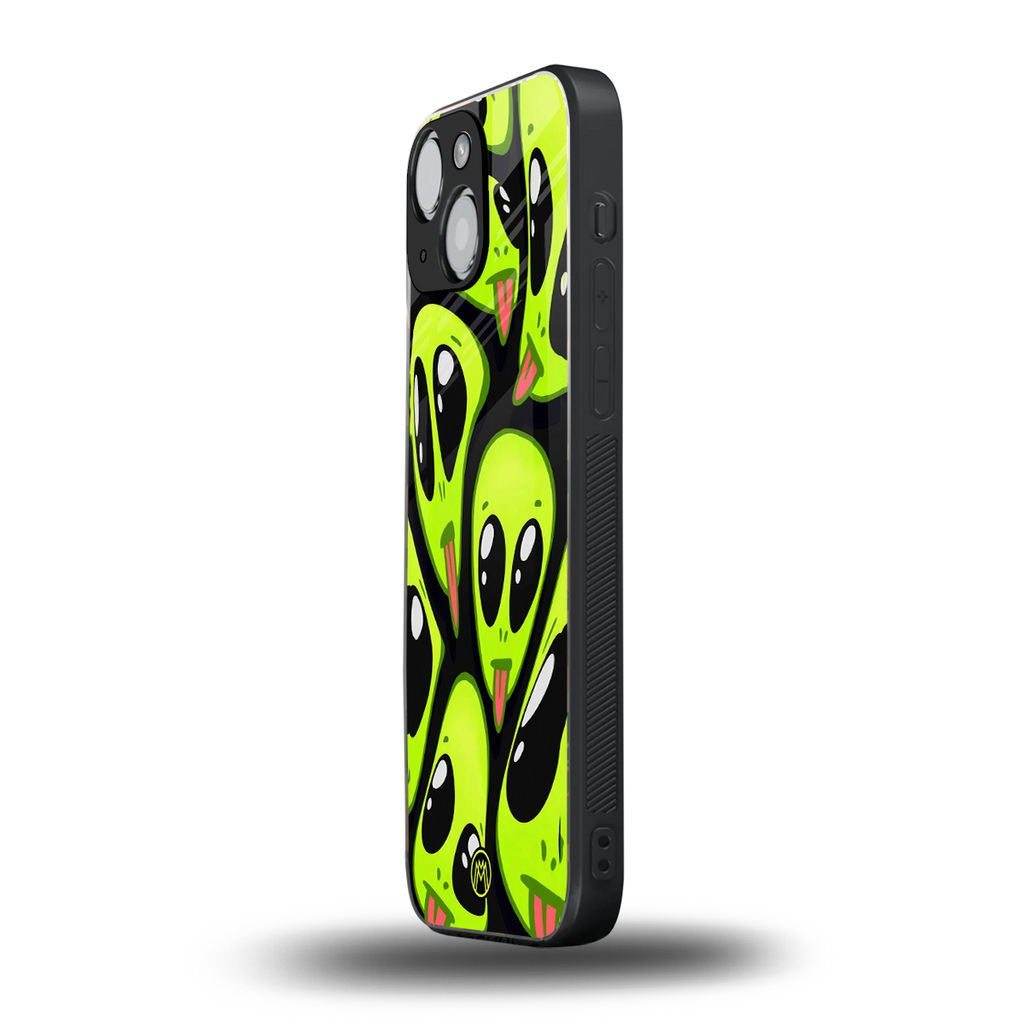 trippy aliens back phone cover | glass case for iphone 13 mini