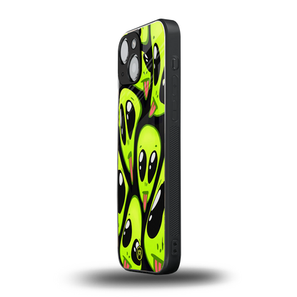 trippy aliens back phone cover | glass case for iphone 13 mini
