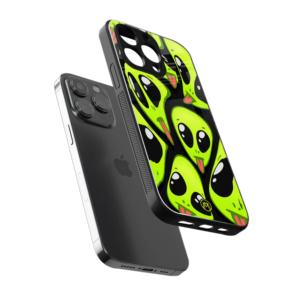 trippy aliens back phone cover | glass case for iphone 13 pro max