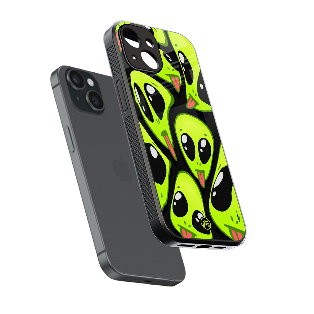 trippy aliens back phone cover | glass case for iphone 13
