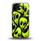 trippy aliens back phone cover | glass case for iphone 15 plus