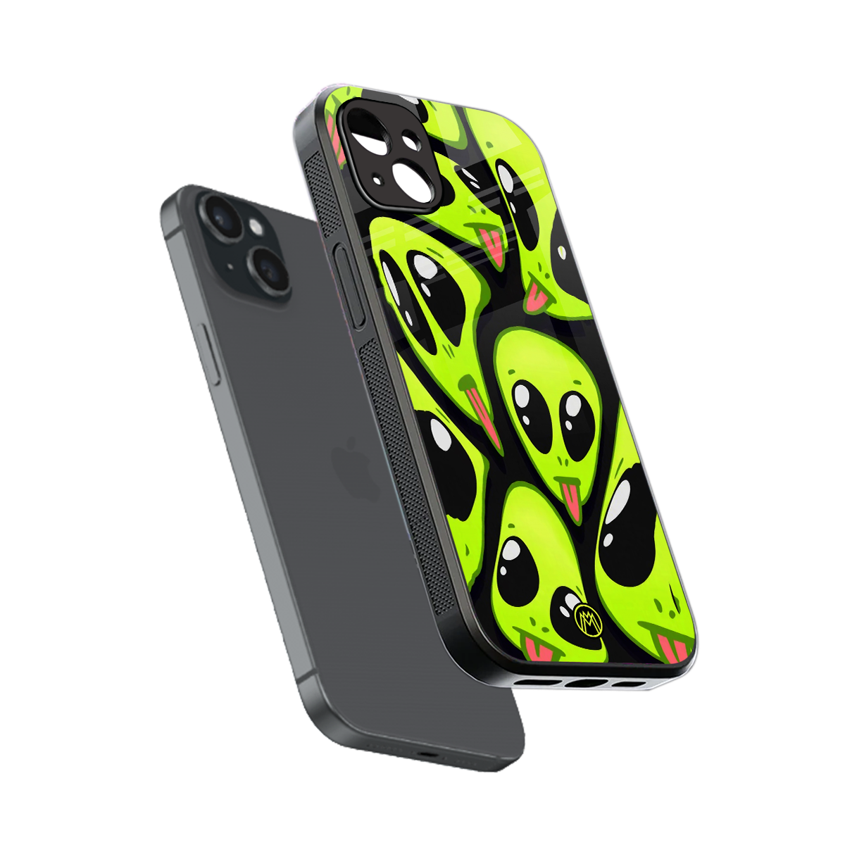 trippy aliens back phone cover | glass case for iphone 15 plus