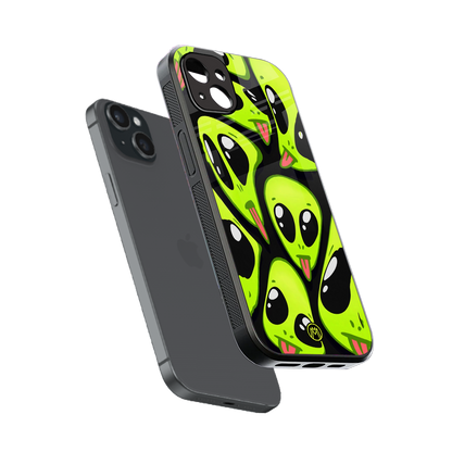 trippy aliens back phone cover | glass case for iphone 14 plus