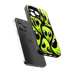 trippy aliens back phone cover | glass case for iphone 14 pro max