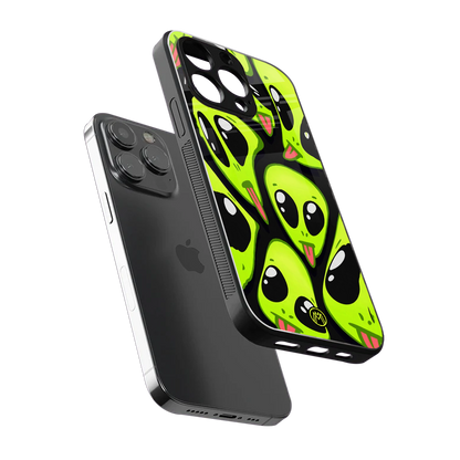 trippy aliens back phone cover | glass case for iphone 14 pro max
