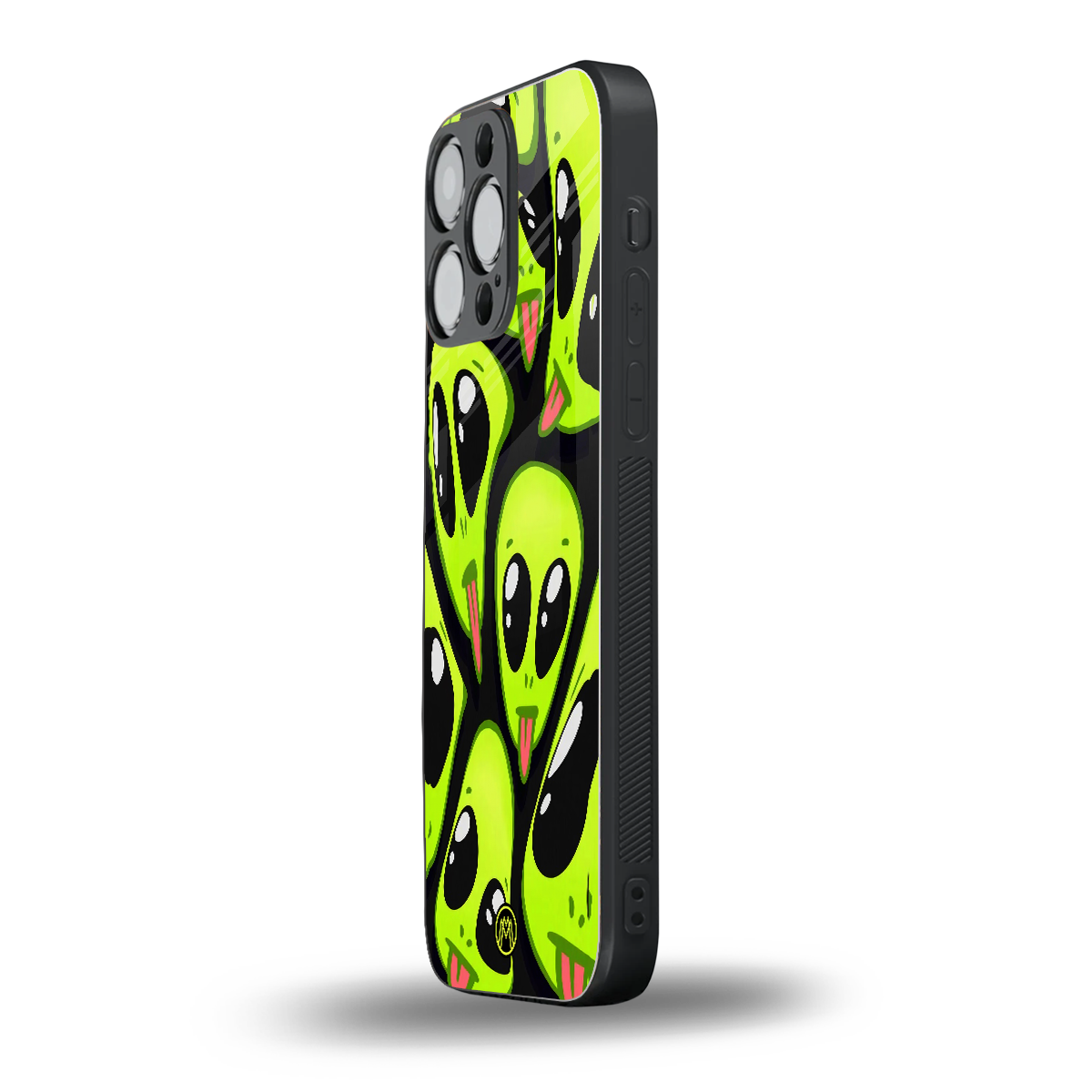 trippy aliens back phone cover | glass case for iphone 14 pro max