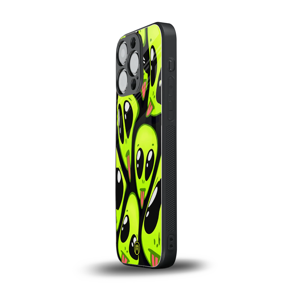 trippy aliens back phone cover | glass case for iphone 15 pro