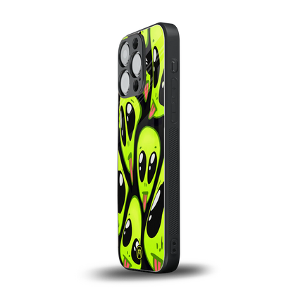 trippy aliens back phone cover | glass case for iphone 15 pro