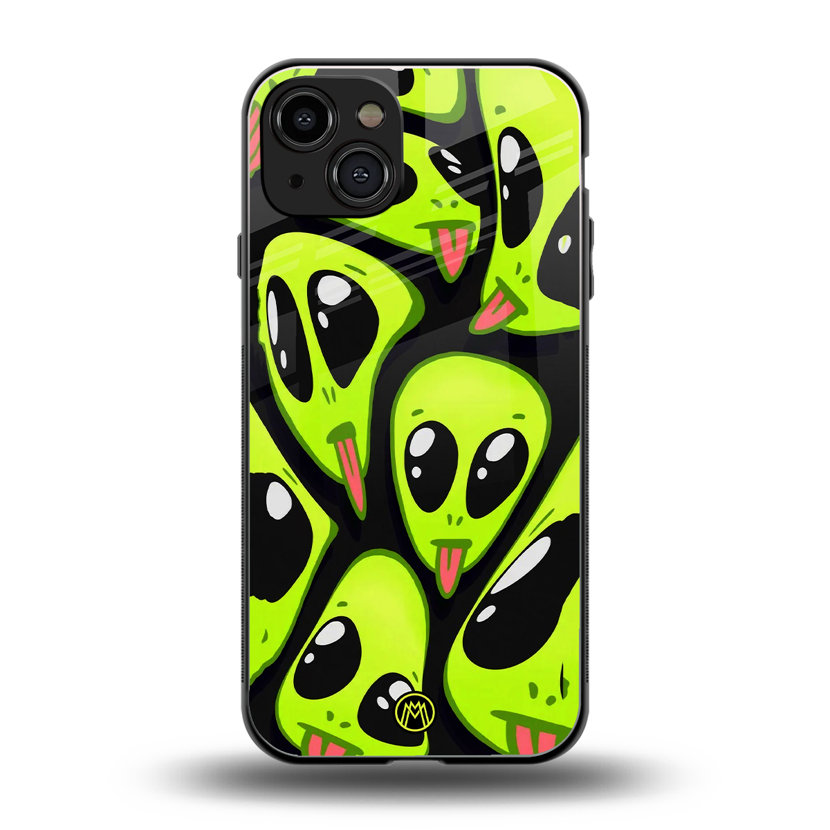 trippy aliens back phone cover | glass case for iphone 15