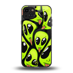 trippy aliens back phone cover | glass case for iphone 14