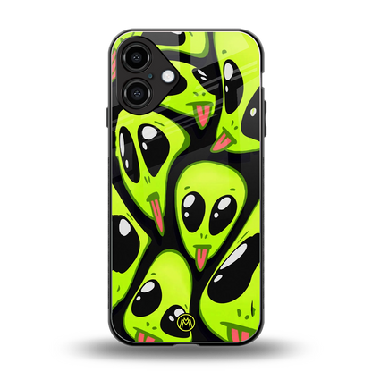 trippy aliens back phone cover | glass case for iphone 16 plus