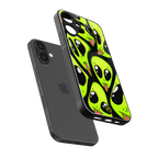 trippy aliens back phone cover | glass case for iphone 16 plus