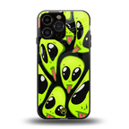 trippy aliens back phone cover | glass case for iphone 16 pro max
