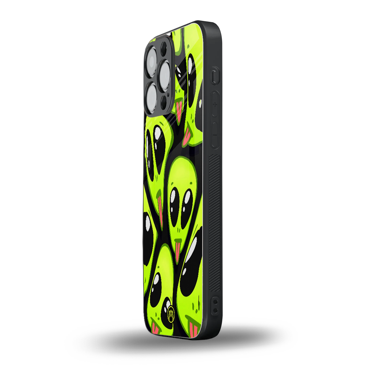 trippy aliens back phone cover | glass case for iphone 16 pro max