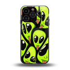 trippy aliens back phone cover | glass case for iphone 16 pro