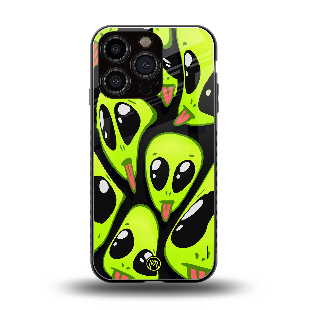 trippy aliens back phone cover | glass case for iphone 16 pro