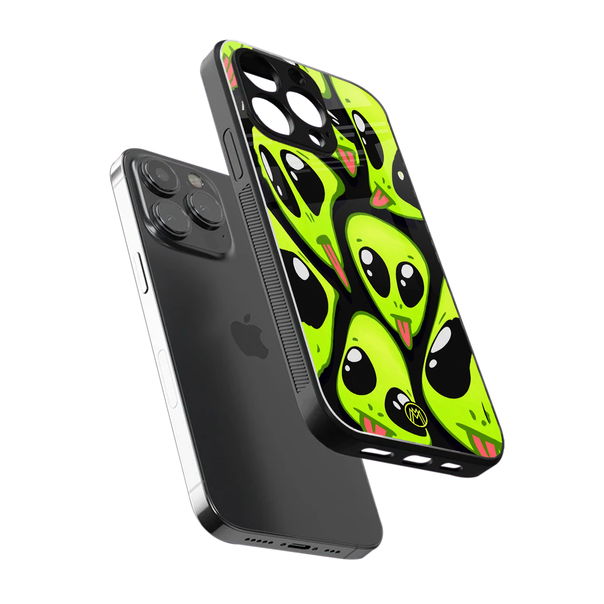 trippy aliens back phone cover | glass case for iphone 16 pro