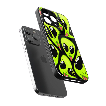 trippy aliens back phone cover | glass case for iphone 16 pro