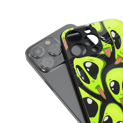 trippy aliens back phone cover | glass case for iphone 14