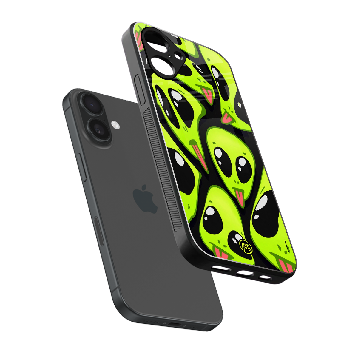 trippy aliens back phone cover | glass case for iphone 16